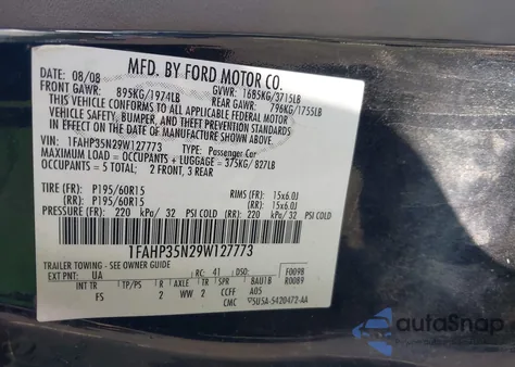 2009 Ford Focus Se z USA, uszkodzony, nr VIN 1FAHP35N29W127773